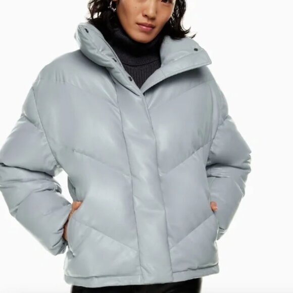 Aritzia Wilfred The Cloud Super Puff Vegan Leather Down Puffer Jacket XXS Gray - Picture 2 of 11